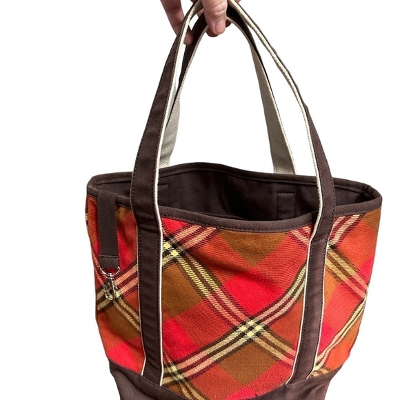 Lands End Tote Bag Red Brown Retired‎ Pattern Very Good Condition Pockets - Picture 6 of 13